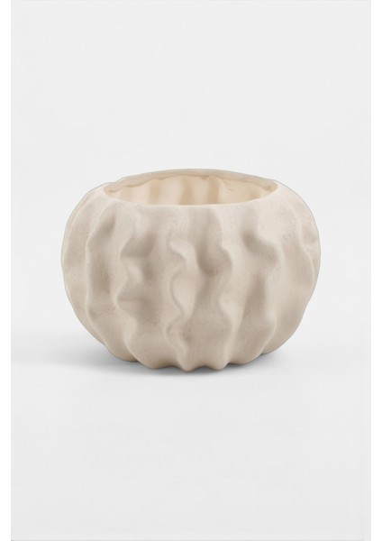 Tactus Oval Dalgalı Bej Seramik Dekoratif Vazo (21X14 Cm) modelleri