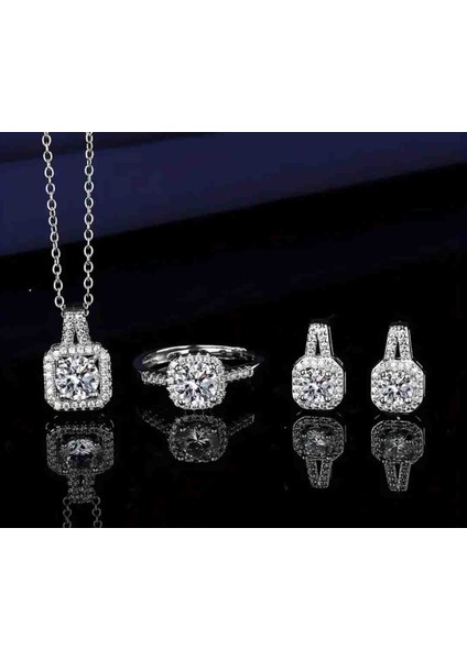 Gümüş Renk Metal Yüzük, Kolye Küpe Seti modelleri