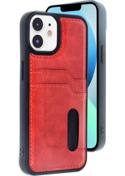 iPhone 11 Kılıf Sara Kartvizitli Deri Kılıf - Kırmızı - BRF19112-9663