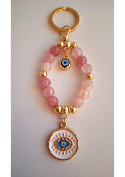 Hediyelik Nazar Boncuklu Pembe Anahtarlık 11,5 cm