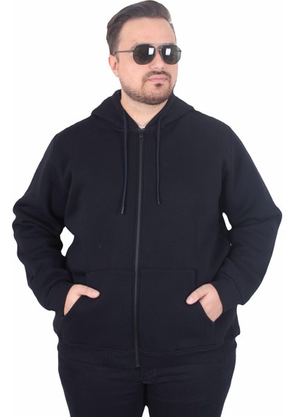 Büyük Beden Unisex Kapüşonlu 3ip Sweat 11701 Lacıvert