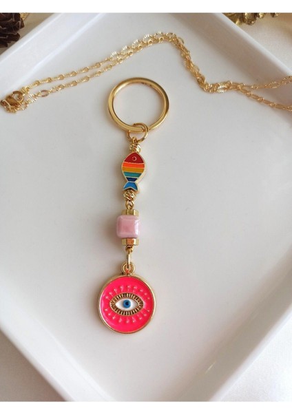 Fuşya Nazar Boncuklu Hediyelik Anahtarlık (10,5 Cm)