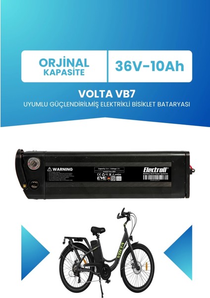 Volta Vb7 Uyumlu 36V 10AH Güçlendirilmiş Elektrikli Bisiklet Bataryası