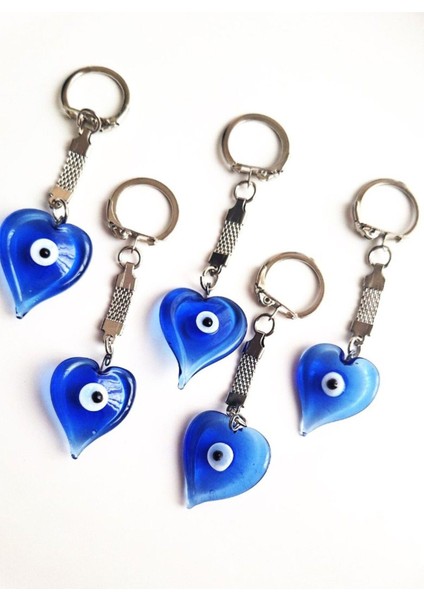 Hediyelik 5'li Nazar Boncuklu Kalp Anahtarlık 9,5 cm fırsatları