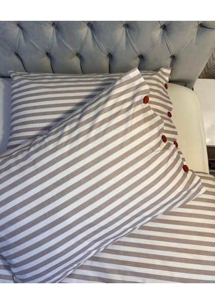 Beyaz-Vizon Çizgili, Düğme Detaylı Yorgan Kılıfı fiyatları