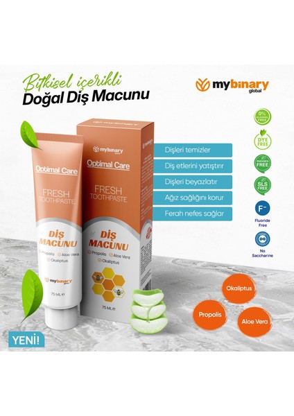 Optimal Care Aloe Vera ve Propolisli Florürsüz Diş Macunu 75 ml