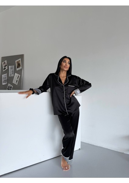 Siyah Saten Uzun Pijama Takımı indirimleri