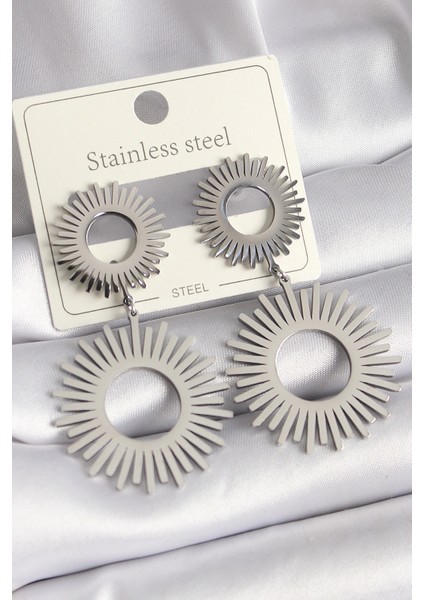 316L Çelik Gümüş Renk Sallantı Güneş Model Kadın Kolye - TJ-BKP9711