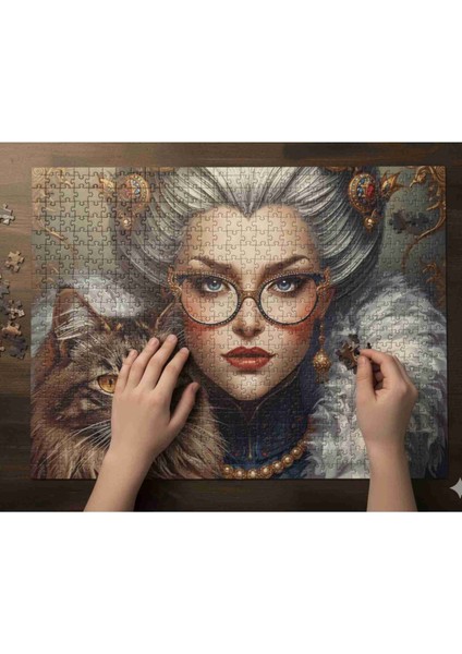 Cool Kraliçe ve Güzel Kedisi 120 Parça Ahşap Puzzle (MDF) Yapboz fiyatları