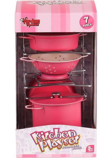 Nessiworld ATF-683G-6 Raflı Pembe Emaye Tencere Tava Seti 7 Parça -Vardem