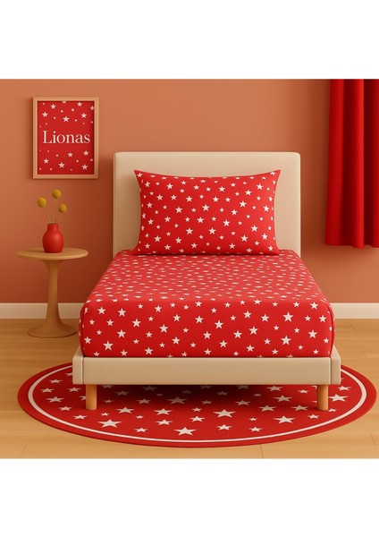 Desenli 100 x 200 cm Tek Kişilik Kırmızı Yıldız Lastikli Çarşaf ve Yastık Kılıfı