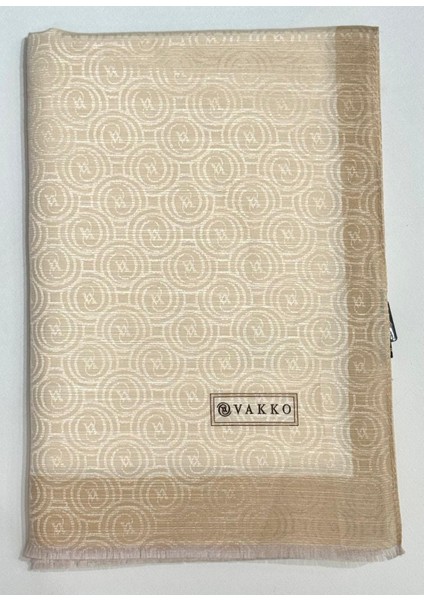 Pamuk Ipek Şeritli Monogram Şal 41728-EKRU