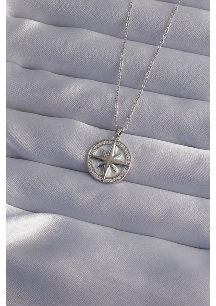 316L Çelik Zincir Gümüş Renk Zirkon Taşlı Kutup Yıldızı Kolye TG27BKO9126