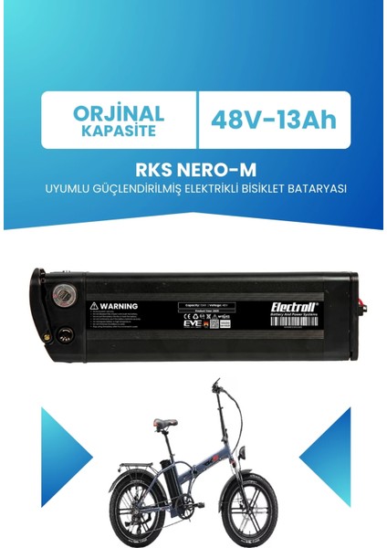 Rks Nero-M Uyumlu 48V 13AH Güçlendirilmiş Elektrikli Bisiklet Bataryası