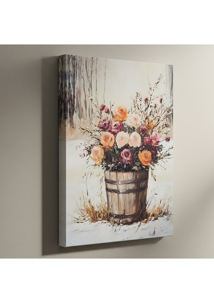 Kış Bahçesi Gül Buketi Yağlıboya Tablosu