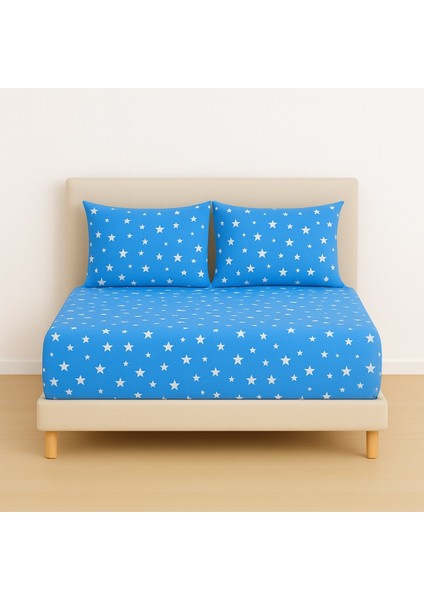 Desenli 180 x 200 cm Battal Boy Mavi Yıldız Lastikli Çarşaf ve 2 Adet Yastık Kılıfı fiyatları