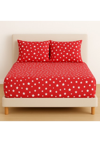 Desenli 160 x 200 cm Çift Kişilik Kırmızı Yıldız Lastikli Çarşaf ve 2 Adet Yastık Kılıfı fiyatları