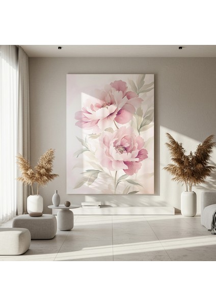 Pastel Pembe Şakayık Çiçekleri Suluboya Tablosu fırsatları