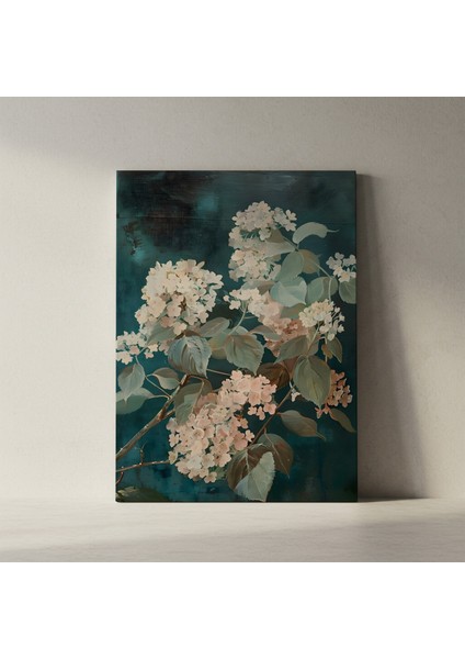 Zümrüt Yeşil Fon Üzerinde Pastel Pembe Ortanca Çiçekleri Tablosu fiyatları