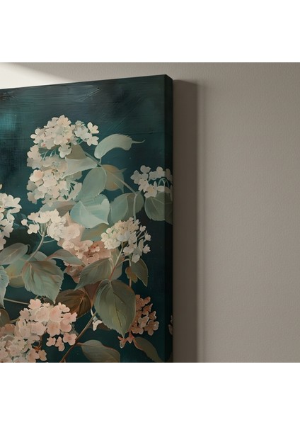 Zümrüt Yeşil Fon Üzerinde Pastel Pembe Ortanca Çiçekleri Tablosu indirimleri