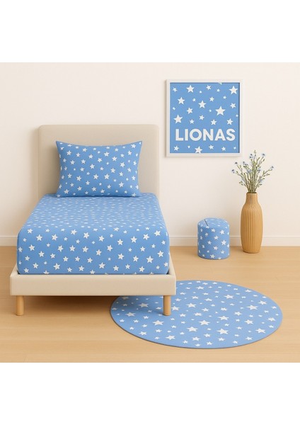 Desenli 120 x 200 cm Ara Ölçü Mavi Yıldız Lastikli Çarşaf ve Yastık Kılıfı