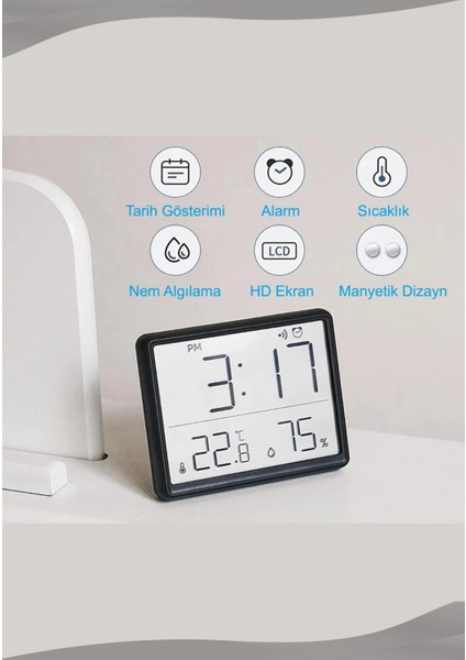 Dijital Oda Termometre Sıcaklık ve Nem Ölçer Masa Saati Alarm LCD Ekran Duvara Takılır Beyaz modelleri