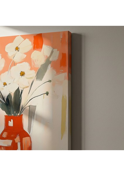 Kırmızı Vazo ve Beyaz Çiçekler Soyut Tablosu indirimleri
