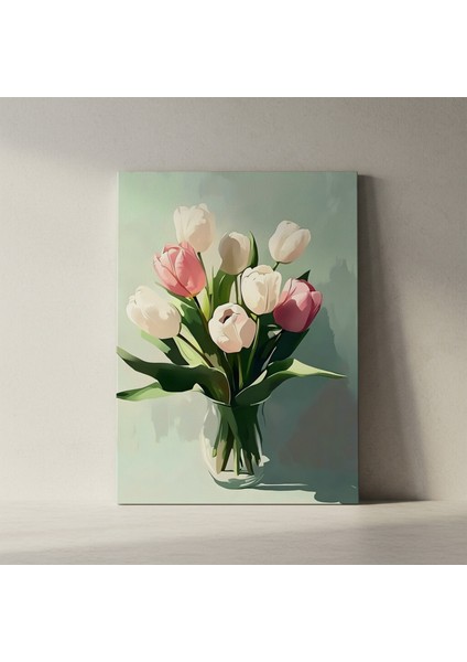 Pembe ve Beyaz Lale Buket Yağlıboya Tablosu fiyatları