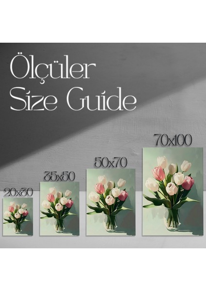 Pembe ve Beyaz Lale Buket Yağlıboya Tablosu modelleri