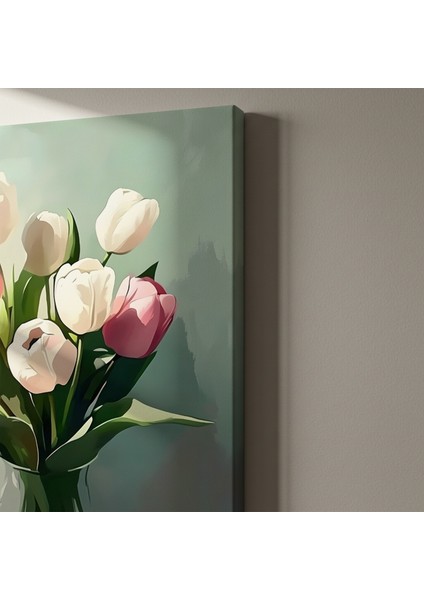 Pembe ve Beyaz Lale Buket Yağlıboya Tablosu indirimleri