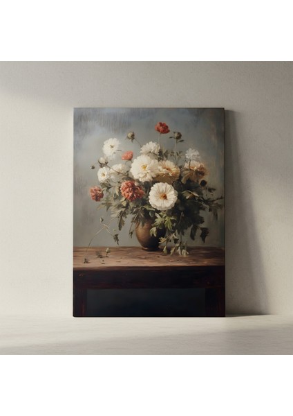 Koyu Tonlarda Çiçek Buketi Yağlıboya Tablosu fiyatları