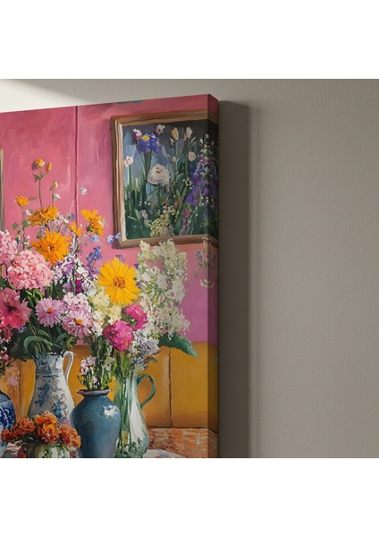 Çiçekli Vazolar ve Desenli Masa Örtüsü Tablosu indirimleri