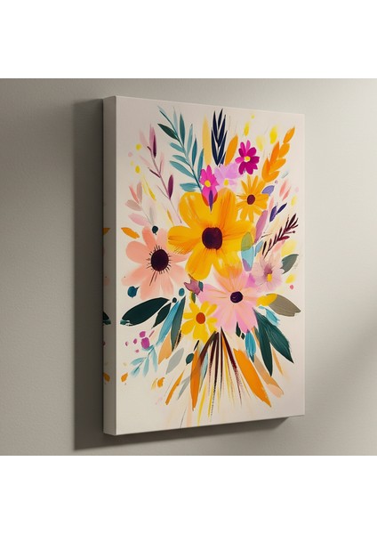 Sıcak Renkler Çiçek Buketi Soyut Tablo