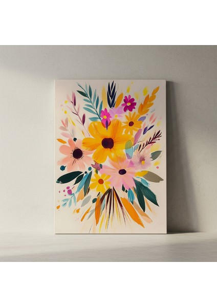 Sıcak Renkler Çiçek Buketi Soyut Tablo fiyatları