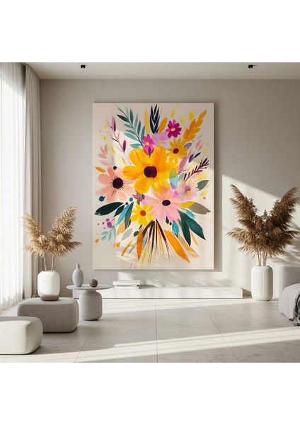 Sıcak Renkler Çiçek Buketi Soyut Tablo fırsatları