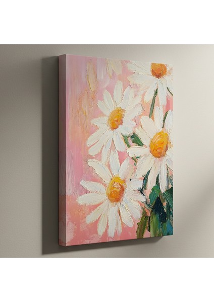 Pembe Arka Plan Üzerinde Yağlıboya Papatya Tablosu