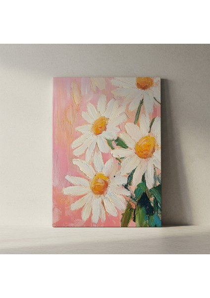 Pembe Arka Plan Üzerinde Yağlıboya Papatya Tablosu fiyatları