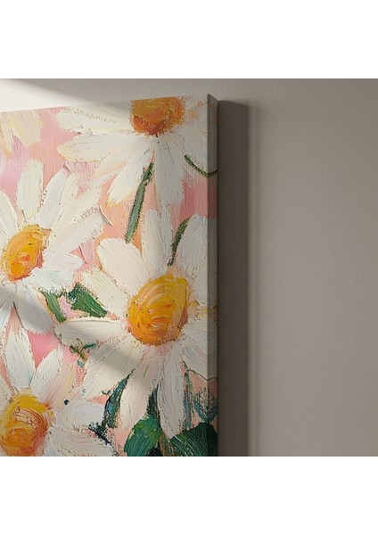 Pembe Arka Plan Üzerinde Yağlıboya Papatya Tablosu indirimleri