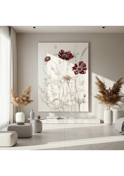 Kırmızı ve Beyaz Anemon Çiçekleri Botanik Illüstrasyon Tablosu fırsatları