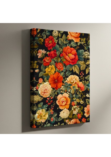 Karanlık Arka Planlı Çiçekli Vintage Tablo