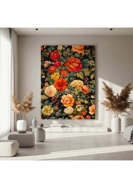 Karanlık Arka Planlı Çiçekli Vintage Tablo fırsatları