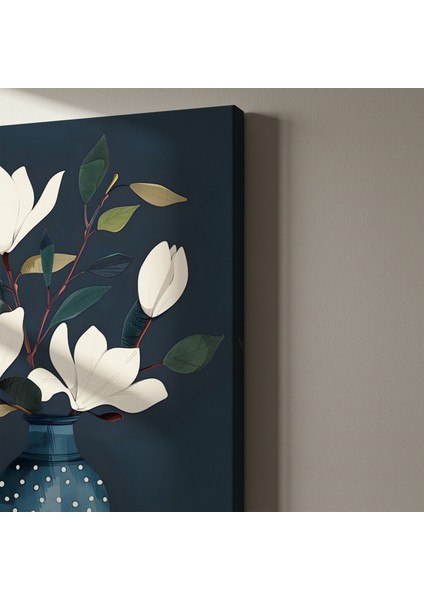 Beyaz Manolya Çiçekleri ve Noktalı Vazo Soyut Tablosu indirimleri