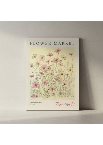 Çizim Tarzı Pembe Cosmos Çiçekleri Botanik Illüstrasyon Tablosu fiyatları