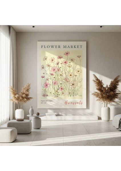 Çizim Tarzı Pembe Cosmos Çiçekleri Botanik Illüstrasyon Tablosu fırsatları