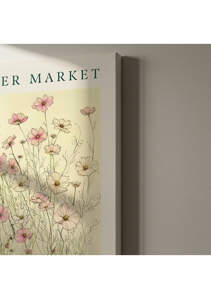 Çizim Tarzı Pembe Cosmos Çiçekleri Botanik Illüstrasyon Tablosu indirimleri