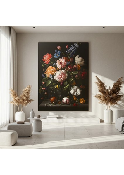 Karanlık Arka Planlı Çiçek Natürmort Tablosu fırsatları