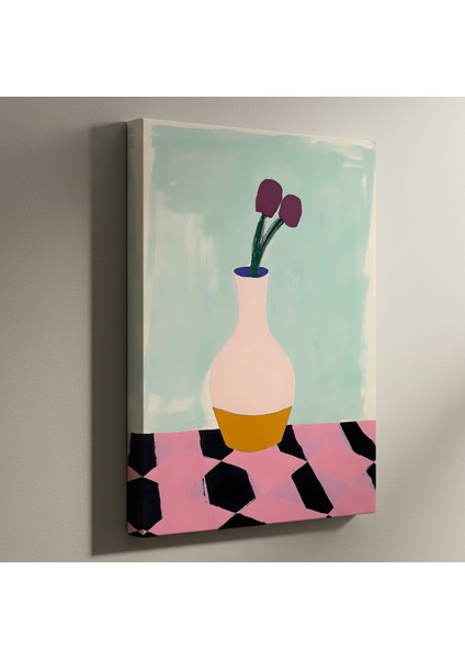Pembe Saksıda Mor Çiçekler Soyut Tablo