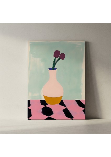 Pembe Saksıda Mor Çiçekler Soyut Tablo fiyatları
