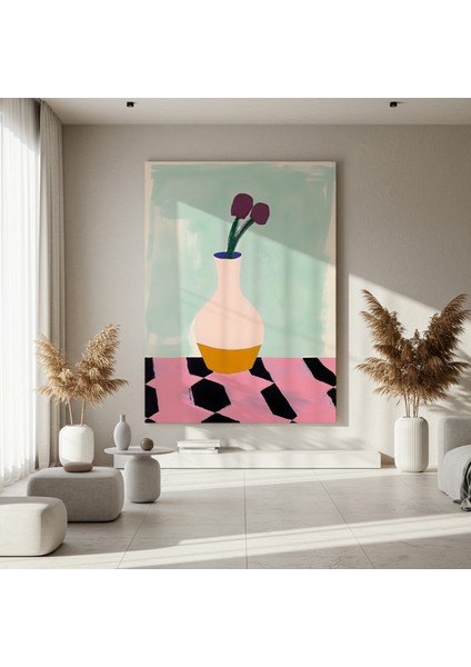 Pembe Saksıda Mor Çiçekler Soyut Tablo fırsatları