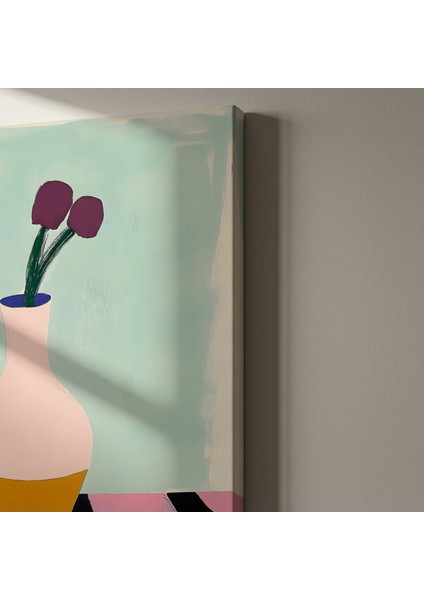 Pembe Saksıda Mor Çiçekler Soyut Tablo indirimleri